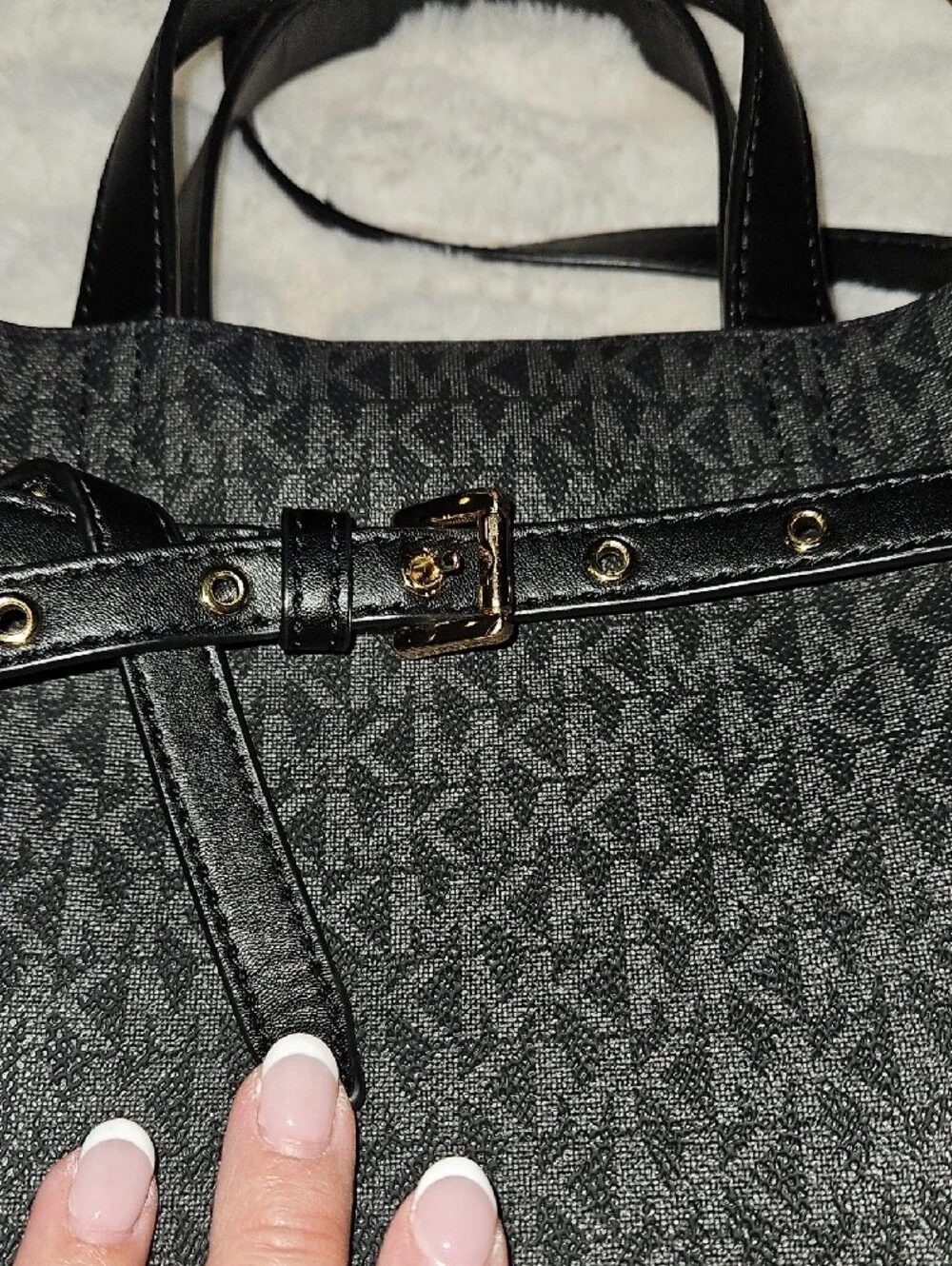 Michael Kors Black MK Logo Satchel with Gold Hardware